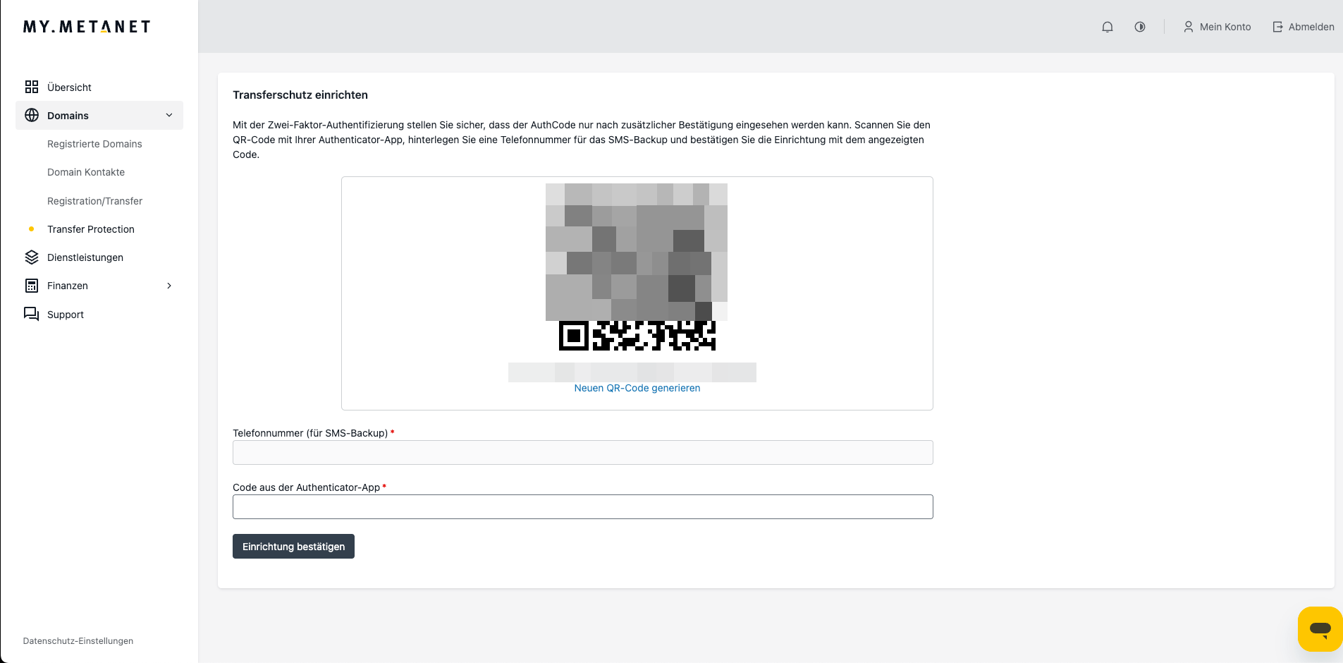 Transferschutz mit Authenticator-App und SMS-Backup einrichten