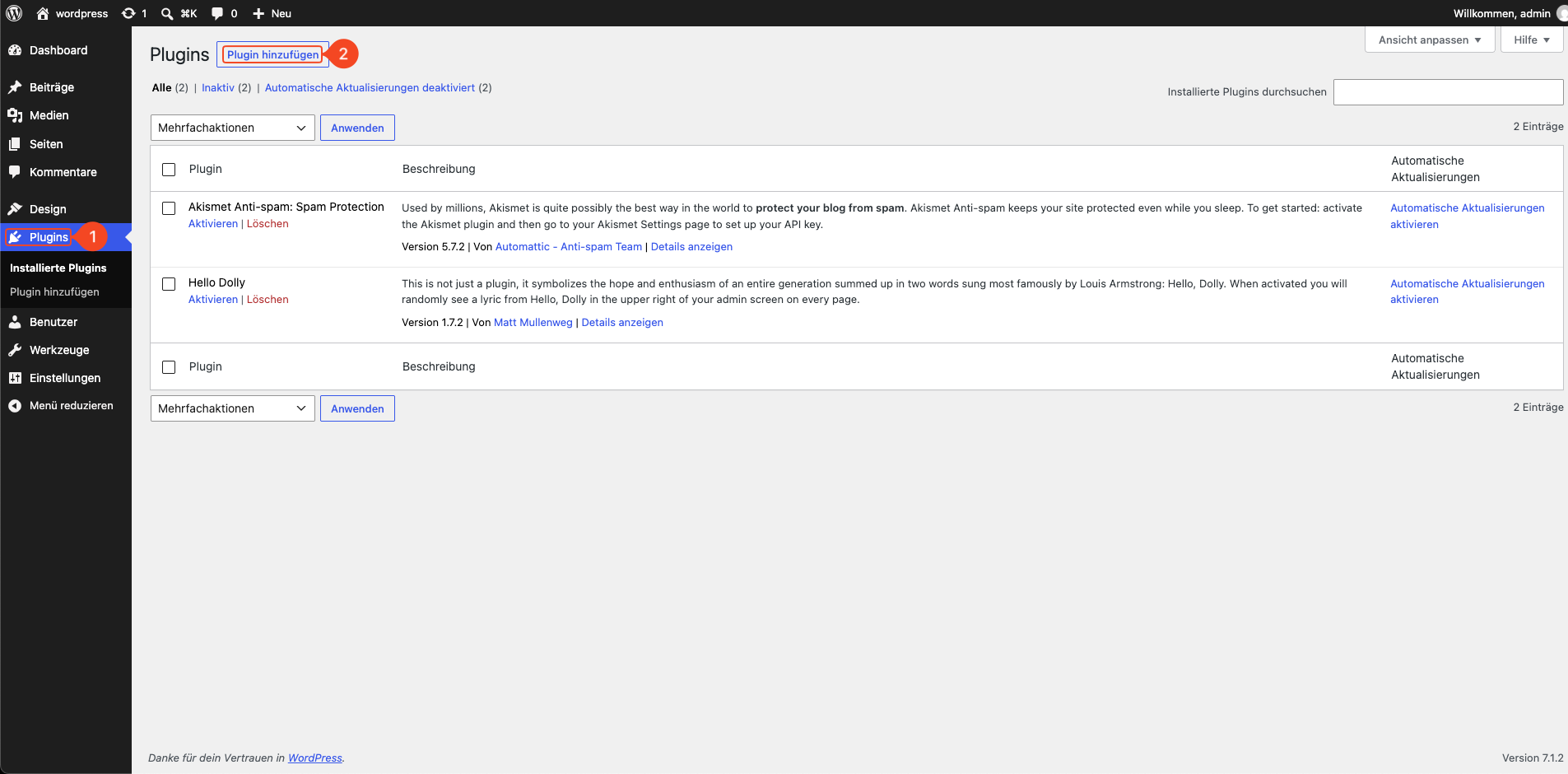 Plugins und Plugin hinzufügen im WordPress-Backend