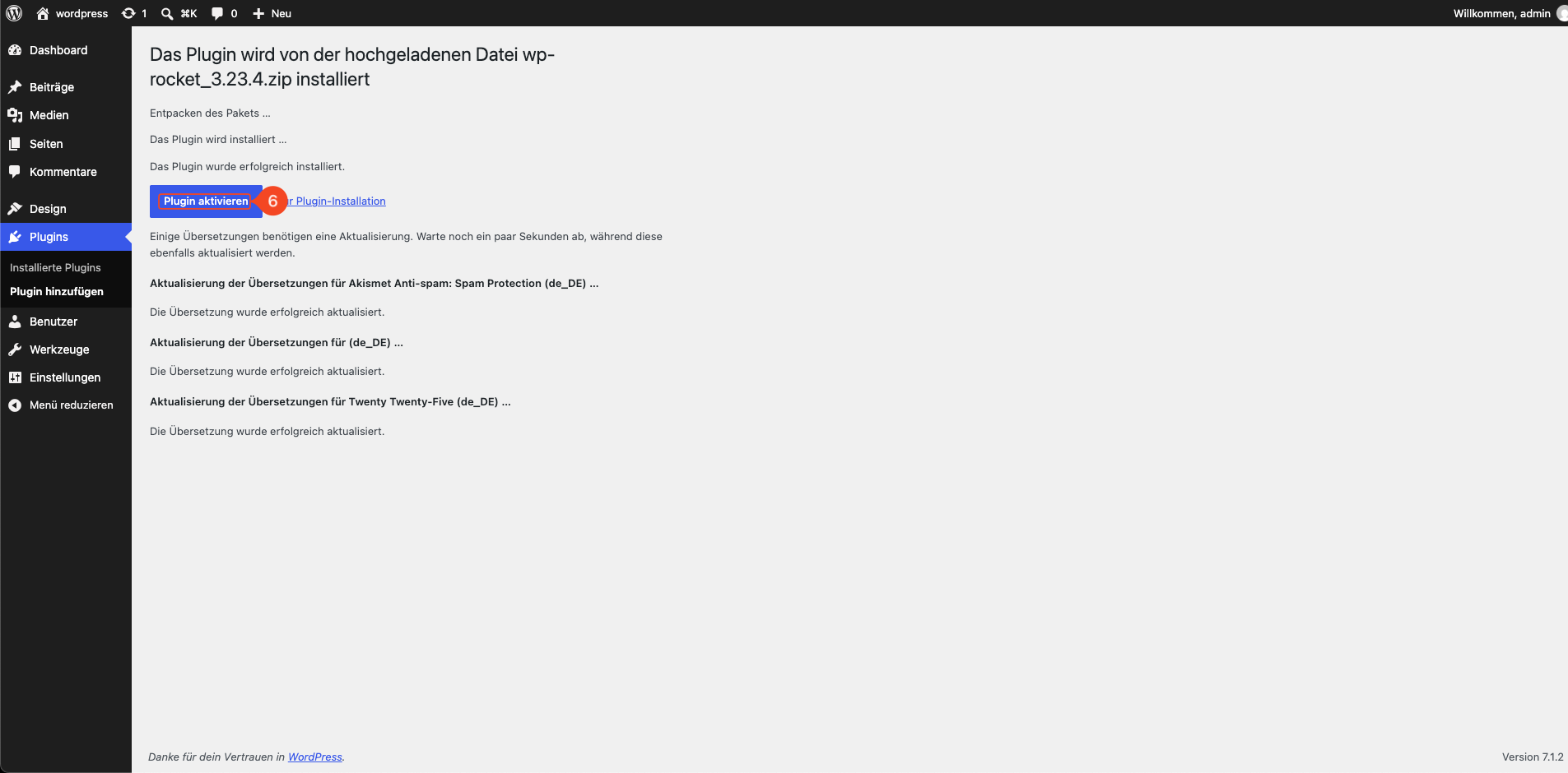 WP Rocket nach erfolgreicher Installation aktivieren