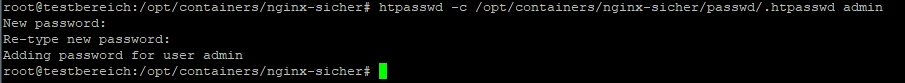 Terminalbefehl zur Erstellung eines neuen htpasswd-Passworts für Benutzer admin