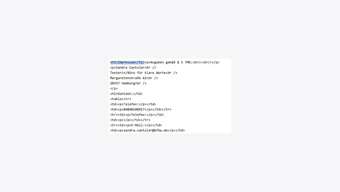 Kleines weißes Rechteck mit schwarzem Text, der wie Quellcode oder HTML-Struktur aussieht.