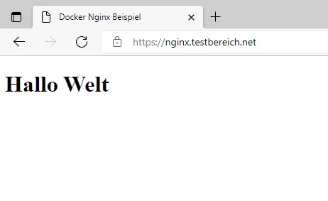 Browserausgabe mit Text Hallo Welt auf einer Testseite