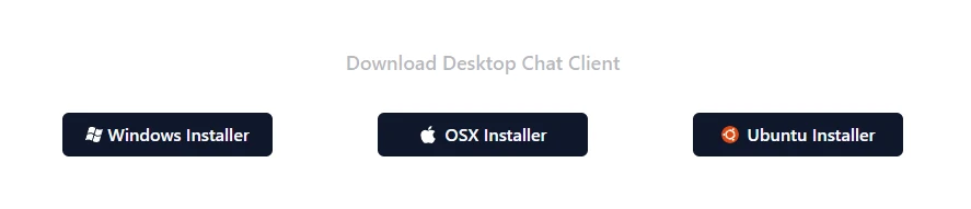 Download Desktop Chat Client; drei dunkelblaue Buttons: Windows Installer, OSX Installer, Ubuntu Installer.