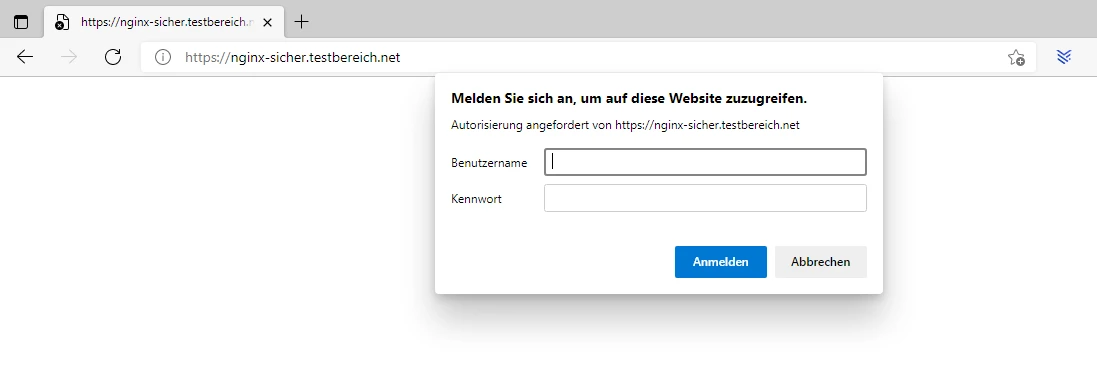 Browser-Dialog zur Authentifizierung mit Benutzername und Passwort