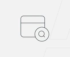 Linienzeichnung eines abgerundeten Rechtecks als Datenbank-Symbol mit einer überlappenden Lupe in einem Kreis.