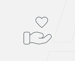 Linienzeichnung einer offenen Hand; darüber ein Herz.